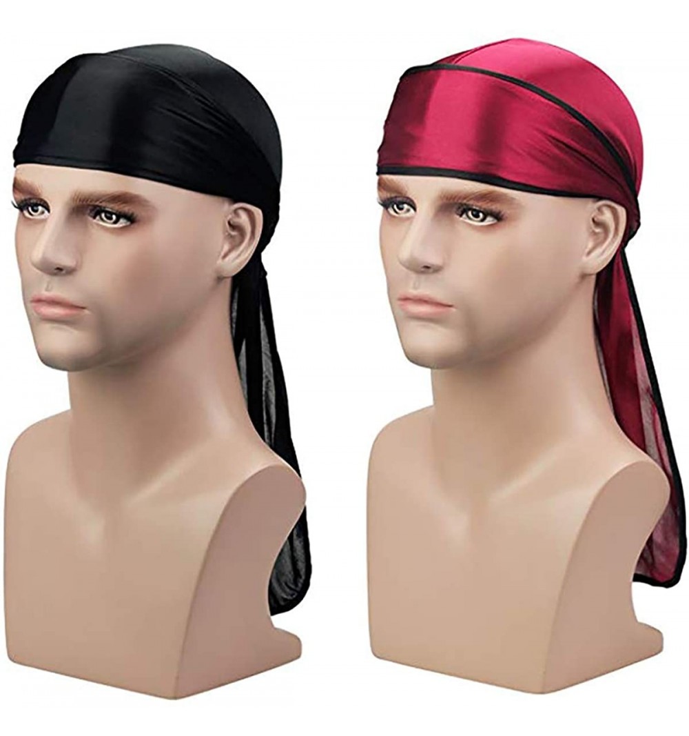 Satin Silk Head Wrap Durag Long Tail Beanies for Men Headwraps Cap ...