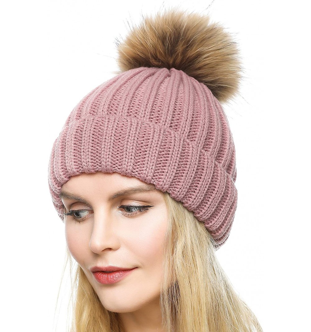 Womens Girls Winter Fur Hat Large Faux Fur Pom Pom Slouchy Beanie Hats Light Pink Cy1860ttmm3 