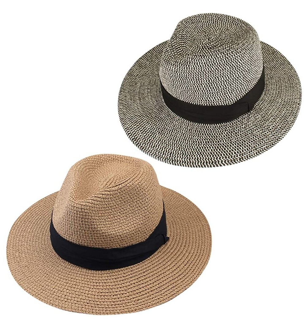 Panama Hat Sun Hats for Women Men Wide Brim Fedora Straw Beach Hat UV ...